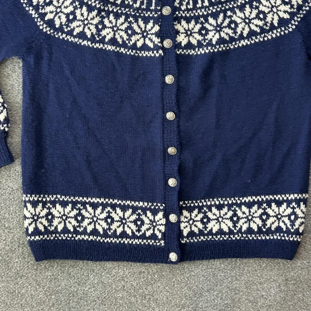 Norsk Håndstrikk Cardigan Womens Medium Blue Wool Reindeer Fair Isle Norway